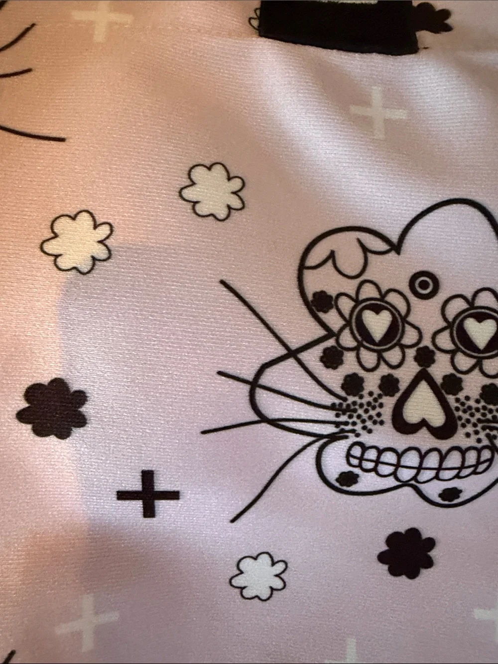 Pink with Black & White Floral Skull Tote Bag with Logo Strap